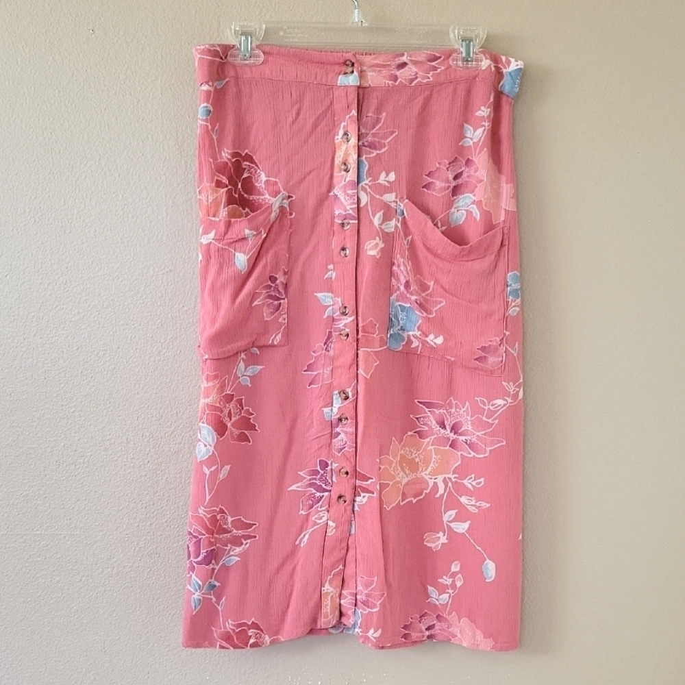 Rip Curl Womens Pink Moon Bay Floral Midi Skirt Beach Vacation Tropical - Size M
